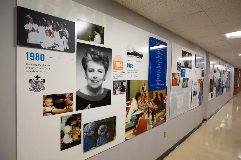 History wall in the Nursing building on September 1, 2020. Photo by Mark Cornelison | UKphoto